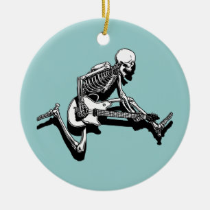 Skeleton Guitarist Jump Keramisch Ornament