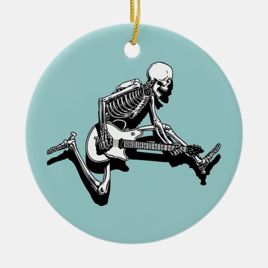 Skeleton Guitarist Jump Keramisch Ornament (Voorkant)