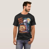Skeleton & Hagedis Pompoen Halloween Kunst T-shirt (Voorkant volledig)