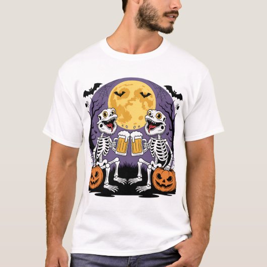 Skeleton Hagedissen Halloween Beer Cheers T-shirt (Voorkant)