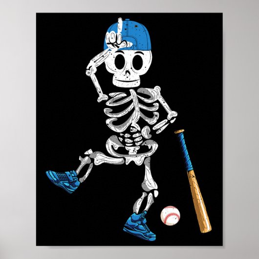 Skeleton Halloween  Baseball Spelen Poster (Voorkant)