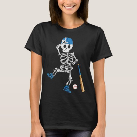 Skeleton Halloween  Baseball Spelen T-shirt (Voorkant)