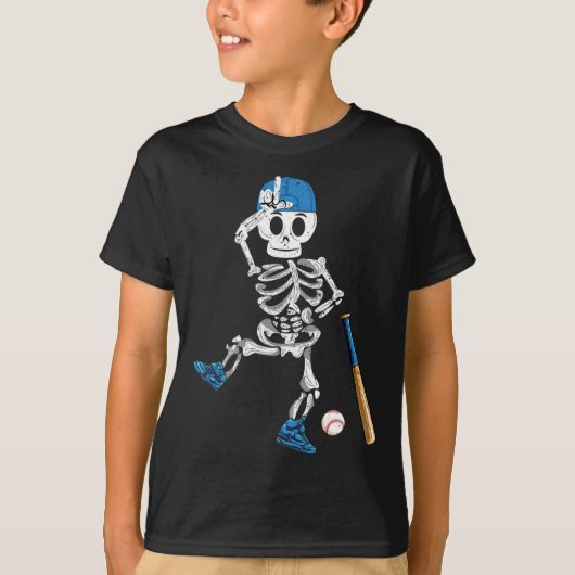 Skeleton Halloween  Baseball Spelen T-shirt (Voorkant)
