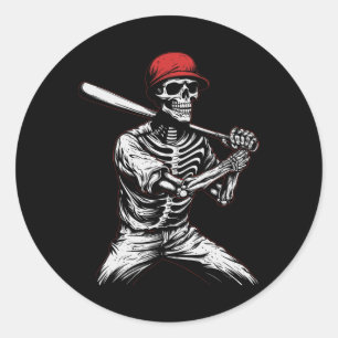 Skeleton Halloween Baseball Speler 1 Ronde Sticker