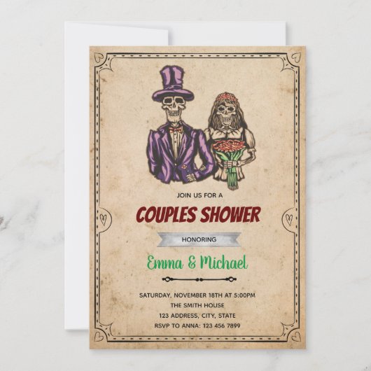 Skeleton halloween bruiloft brudale uitnodiging (Voorkant)