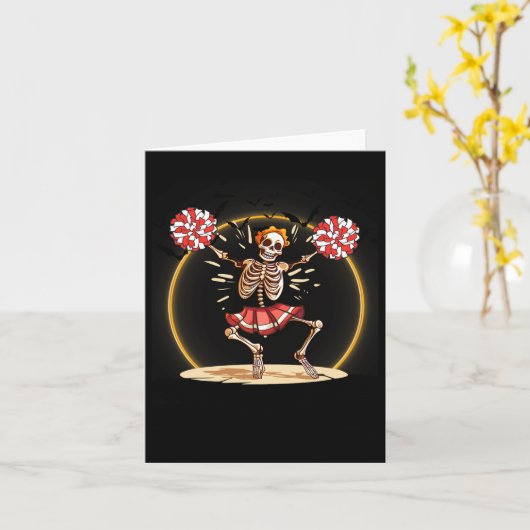 Skeleton Halloween Cheer Skeleton Cheerleader Kaart (Gele Bloem)