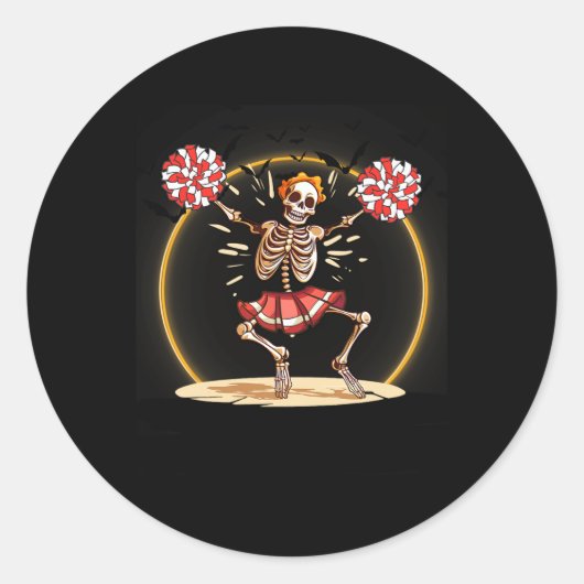 Skeleton Halloween Cheer Skeleton Cheerleader Ronde Sticker (Voorkant)