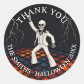 Skeleton Halloween Disco Party Bedankt Ronde Sticker (Voorkant)
