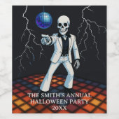 Skeleton Halloween Disco Party Bedankt Wijn Etiket (Enkel label)