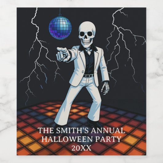 Skeleton Halloween Disco Party Bedankt Wijn Etiket (Enkel label)