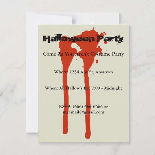 Skeleton Halloween-feest uitnodigen met bloederige Kaart (Achterkant)