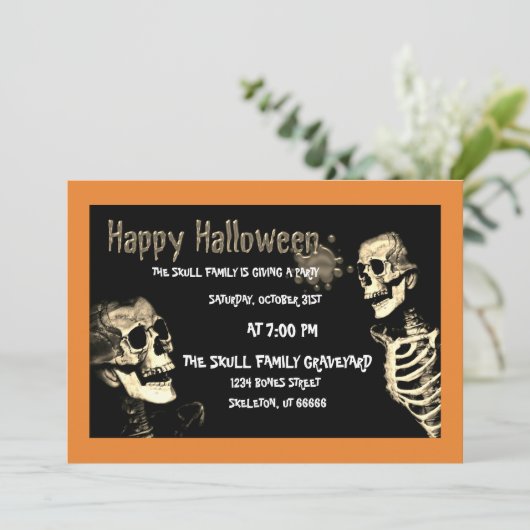 SKELETON HALLOWEEN FEESTUITNODIGING KAART (Staand voorkant)