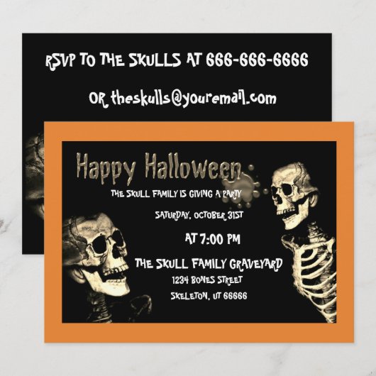SKELETON HALLOWEEN FEESTUITNODIGING KAART (Voorkant / Achterkant)