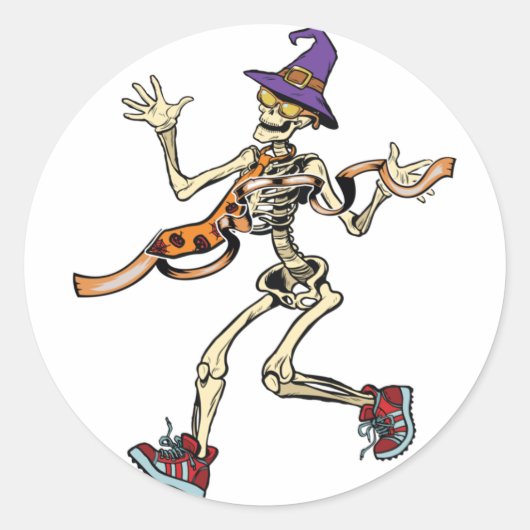 Skeleton Halloween Funny Runners Sport Ronde Sticker (Voorkant)
