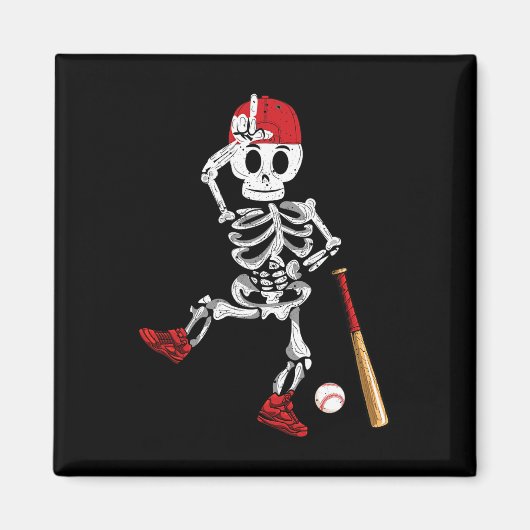Skeleton Halloween Grappig Skeleton Baseball Spele Magneet (Voorkant)