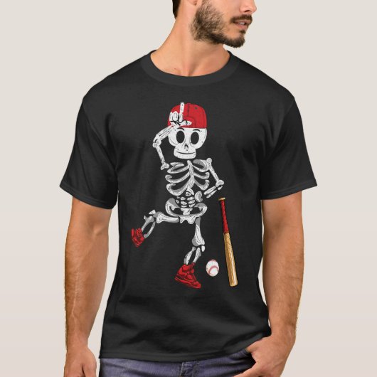 Skeleton Halloween Grappig Skeleton Baseball Spele T-shirt (Voorkant)