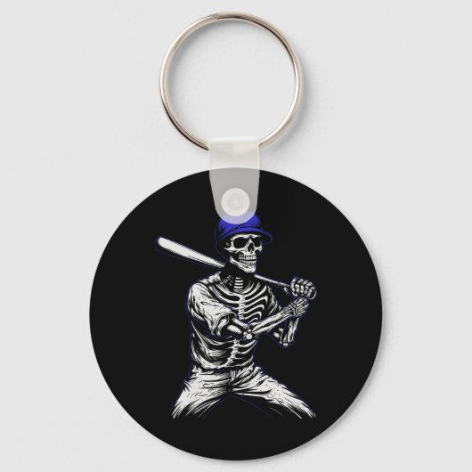 Skeleton Halloween honkbalspeler Sleutelhanger (Voorkant)