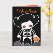 Skeleton Halloween Kaart voor kinderen (Gele Bloem)