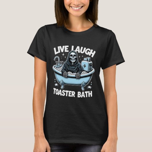 Skeleton Halloween Live Lachbroodrooster Bath Desi T-shirt (Voorkant)
