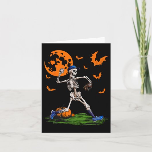 Skeleton Halloween Mannen Boys Baseball Spooky Sea Kaart (Voorkant)