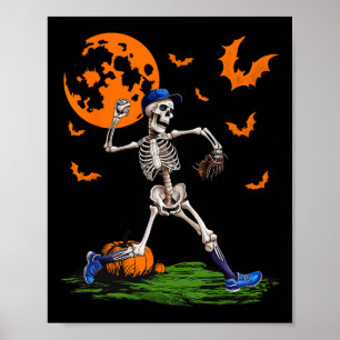 Skeleton Halloween Mannen Boys Baseball Spooky Sea Poster