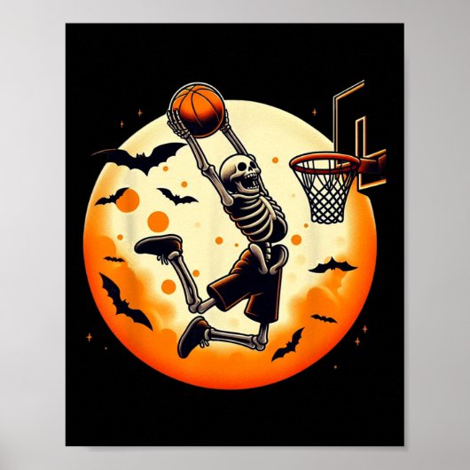 Skeleton Halloween Mannen Boys Basketbal Halloween Poster (Voorkant)