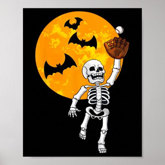 Skeleton Halloween Mannen Boys Honkbal Halloween 1 Poster (Voorkant)