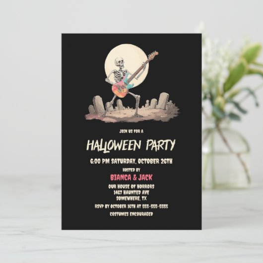 Skeleton Halloween Party Kaart (Staand voorkant)