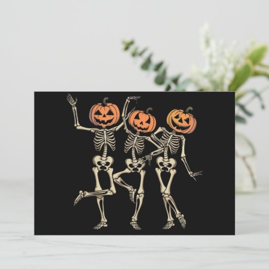Skeleton Halloween Pumpkin Herfst Spooky Season Kaart (Staand voorkant)