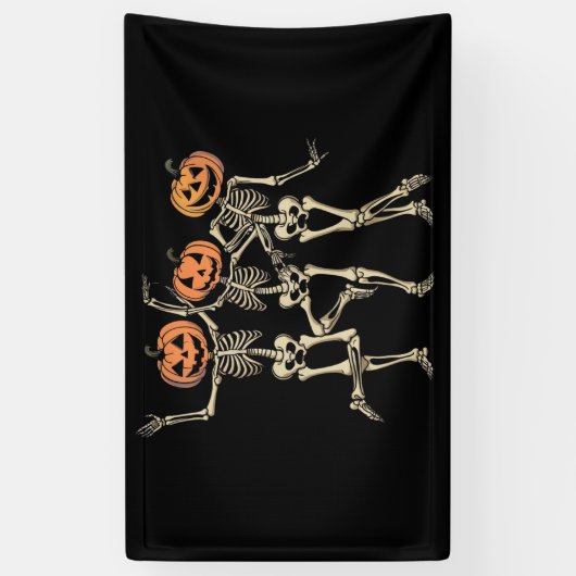 Skeleton Halloween Pumpkin Herfst Spooky Season Spandoek (Verticaal)