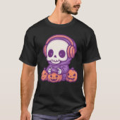 Skeleton Halloween Skull Gamer Spooky Pumpkin game T-shirt (Voorkant)