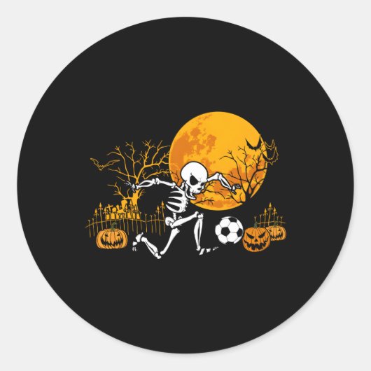 Skeleton Halloween Soccer Player Halloween Ronde Sticker (Voorkant)