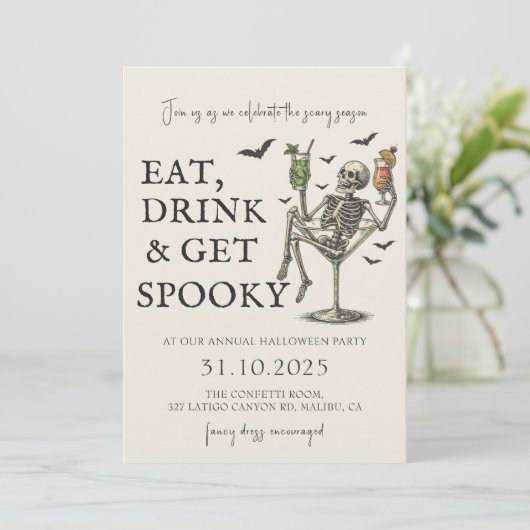  Skeleton Halloween Uitnodiging (Staand voorkant)