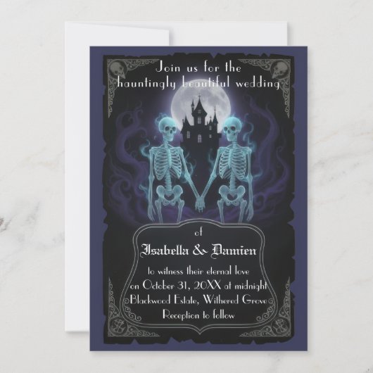 Skeleton Halloween Wedding Invitation Kaart (Voorkant)