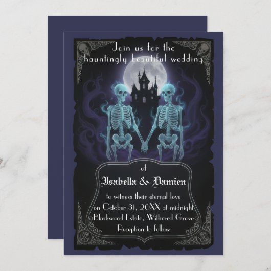 Skeleton Halloween Wedding Invitation Kaart (Voorkant / Achterkant)