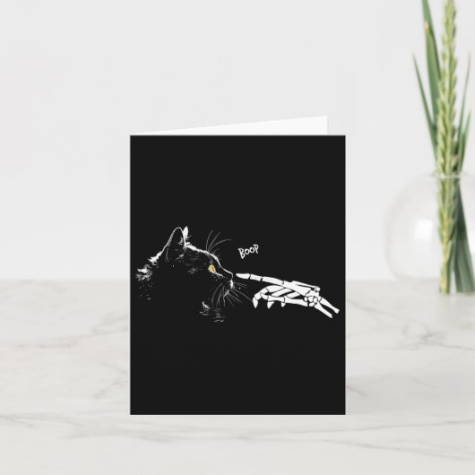 Skeleton Hand Boop Halloween Schattige Zwarte Katt Kaart (Voorkant)