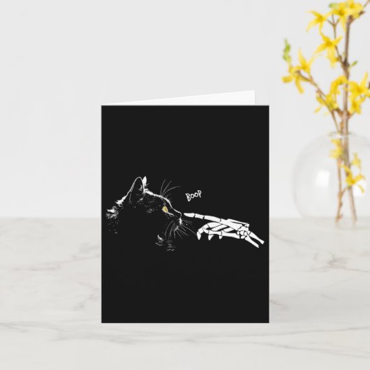Skeleton Hand Boop Halloween Schattige Zwarte Katt Kaart (Gele Bloem)