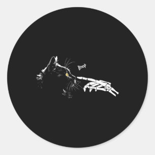 Skeleton Hand Boop Halloween Schattige Zwarte Katt Ronde Sticker