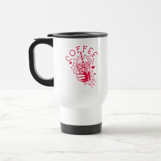 Skeleton Hand Coffee Red Hearts Gothic Reisbeker (Links)