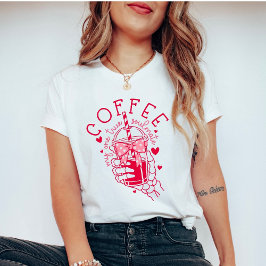 Skeleton Hand Coffee Soulmate Red Pink Hearts T-shirt