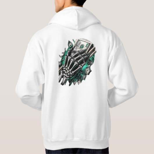 Skeleton Hand die geld vasthoudt - Bold Minimalist Hoodie (Achterkant)