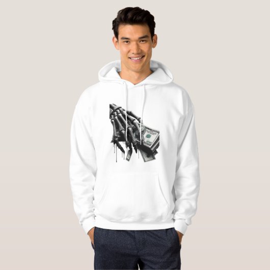 Skeleton Hand die geld vasthoudt - Bold Minimalist Hoodie (Voorkant volledig)