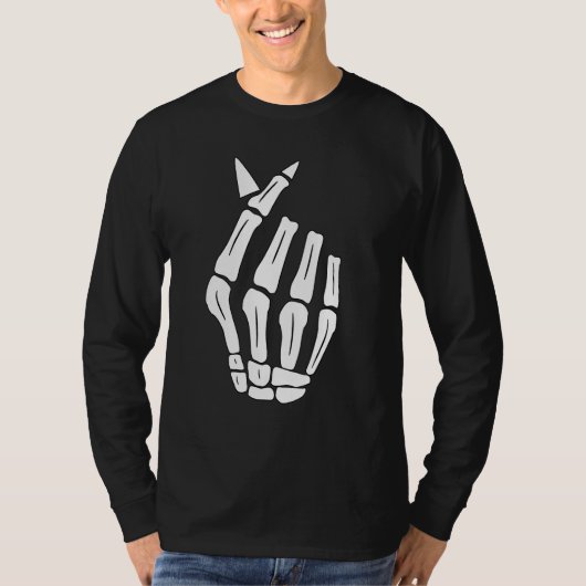 Skeleton Hand Finger Heart Sign  Halloween T-shirt (Voorkant)