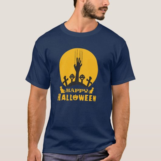 Skeleton Hand Halloween Graveyard T-Shirt (Voorkant)