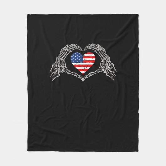 Skeleton Hand Hart 4e van de Amerikaanse Vlag Patr Fleece Deken (Voorkant)
