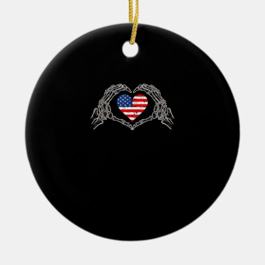Skeleton Hand Hart 4e van de Amerikaanse Vlag Patr Keramisch Ornament (Voorkant)