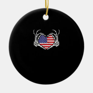 Skeleton Hand Hart 4e van de Amerikaanse Vlag Patr Keramisch Ornament