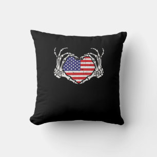Skeleton Hand Hart 4e van de Amerikaanse Vlag Patr Kussen