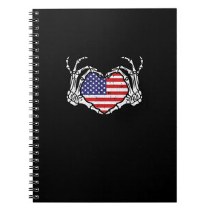 Skeleton Hand Hart 4e van de Amerikaanse Vlag Patr Notitieboek