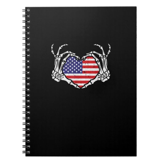 Skeleton Hand Hart 4e van de Amerikaanse Vlag Patr Notitieboek (Voorkant)